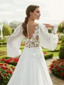 A-Line/Princess Chiffon Applique Scoop Long Sleeves Chapel Train Wedding Dresses