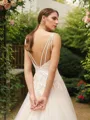 A-Line/Princess Tulle Applique V-neck Sleeveless Court Train Wedding Dresses