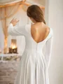 A-Line/Princess Stretch Crepe Ruffles Scoop Long Sleeves Asymmetrical Wedding Dresses