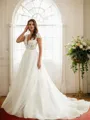 A-Line/Princess Organza Lace V-neck Short Sleeves Court Train Wedding Dresses