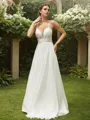 A-Line/Princess Chiffon Lace V-neck Sleeveless Sweep Train Wedding Dresses