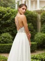 A-Line/Princess Chiffon Lace V-neck Sleeveless Sweep Train Wedding Dresses