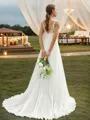 A-Line/Princess Chiffon Lace Scoop Sleeveless Sweep Train Wedding Dresses