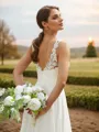 A-Line/Princess Chiffon Lace Scoop Sleeveless Sweep Train Wedding Dresses