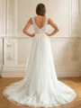 A-Line/Princess Tulle Applique V-neck Sleeveless Sweep Train Wedding Dresses