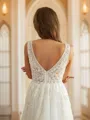 A-Line/Princess Tulle Applique V-neck Sleeveless Sweep Train Wedding Dresses