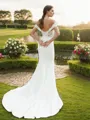 Sheath/Column Stretch Crepe Lace Off-the-Shoulder Sleeveless Court Train Wedding Dresses