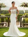 Sheath/Column Stretch Crepe Lace Off-the-Shoulder Sleeveless Court Train Wedding Dresses