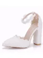 Women's PU Closed Toe With Flower Chunky Heel High Heels