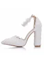 Women's PU Closed Toe With Flower Chunky Heel High Heels