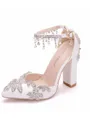 Women's PU Closed Toe With Flower Chunky Heel High Heels