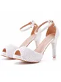 Women's Leatherette With Pearl Peep Toe Stiletto Heel Wedding Shoes