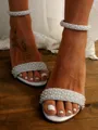 Women's PU With Pearl Peep Toe Chunky Heel Wedding Shoes