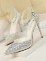 Women's Stiletto Heel Closed Toe PU With Rhinestone High Heels