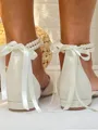 Women's PU With Pearl Closed Toe Flat Heel Wedding Shoes