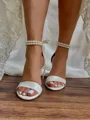 Women's PU With Pearl Peep Toe Chunky Heel Wedding Shoes