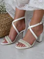 Women's PU With Pearl Peep Toe Chunky Heel Wedding Shoes