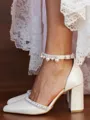 Women's PU With Pearl Closed Toe Chunky Heel Wedding Shoes