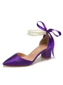 Women's Satin Closed Toe With Pearl Chunky Heel Wedding Shoes