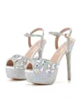 Women's PU Peep Toe With Rhinestone Stiletto Heel Shoes