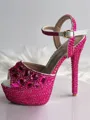 Women's PU Peep Toe With Rhinestone Stiletto Heel Shoes