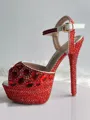 Women's PU Peep Toe With Rhinestone Stiletto Heel Shoes
