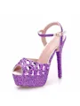 Women's PU Peep Toe With Rhinestone Stiletto Heel Shoes