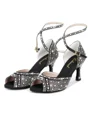 Women's Satin Peep Toe With Rhinestone Stiletto Heel Shoes