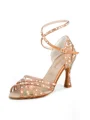 Women's Satin Peep Toe With Rhinestone Stiletto Heel Shoes