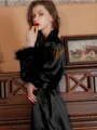 Attractive Silk like Satin Whith Feathers/Fur Bride Robes