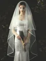 Classic Tulle Two Tier Waltz Wedding Veils With Ribbon Edge