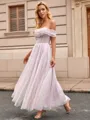 A-line Off-the-Shoulder Pleated Ankle-Length Corset Homecoming Dress