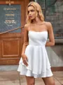 A-line Spaghetti Straps Cascading Ruffles Short/Mini Silk Like Satin Homecoming Dress