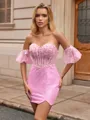 Sheath Sweetheart Short Sleeves Appliques Lace Short/Mini Sequins Corset Homecoming Dress