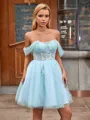 Ball-Gown Off-the-Shoulder Appliques Lace Short/Mini Tulle Corset Homecoming Dress