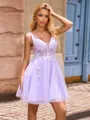 A-line V-neck Appliques Lace Short/Mini Tulle Corset Homecoming Dress