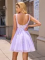 A-line V-neck Appliques Lace Short/Mini Tulle Corset Homecoming Dress
