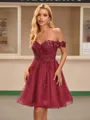 A-line Off-the-Shoulder Appliques Lace Short/Mini Tulle Homecoming Dress