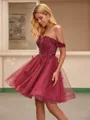 A-line Off-the-Shoulder Appliques Lace Short/Mini Tulle Homecoming Dress