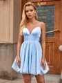 A-line V-neck Bow Short/Mini Satin Homecoming Dress