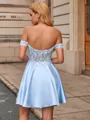 A-line Off-the-Shoulder Appliques Lace Short/Mini Satin Homecoming Dress