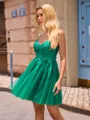 A-line V-neck Appliques Lace Short/Mini Tulle Homecoming Dress