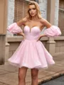 Ball-Gown Sweetheart Short Sleeves Short/Mini Homecoming Dress