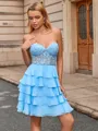 A-line Sweetheart Appliques Lace Short/Mini Chiffon Corset Homecoming Dress