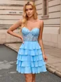 A-line Sweetheart Appliques Lace Short/Mini Chiffon Corset Homecoming Dress