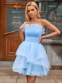 A-line Straight Cascading Ruffles Short/Mini Tulle Homecoming Dress