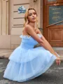 A-line Straight Cascading Ruffles Short/Mini Tulle Homecoming Dress