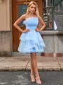 A-line Straight Cascading Ruffles Short/Mini Tulle Homecoming Dress