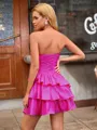 A-line Straight Cascading Ruffles Short/Mini Taffeta Homecoming Dress