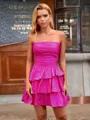 A-line Straight Cascading Ruffles Short/Mini Taffeta Homecoming Dress